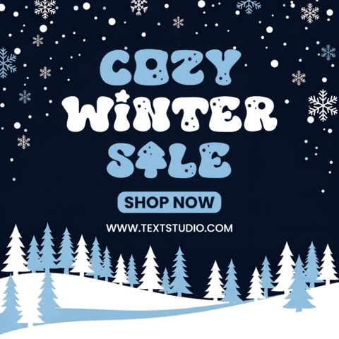 Plantilla de diseño de venta de invierno acogedora para volantes promocionales con copos de nieve y árboles.