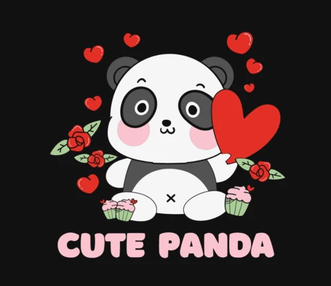 Cute Panda Valentine's Day T-Shirt Design Template