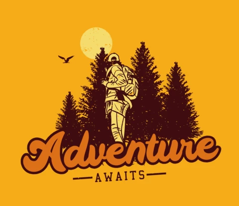 Woman Hiking Vintage T-shirt Design Template