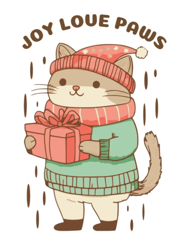 Plantilla de diseño de gato alegre para tarjetas de felicitación navideñas