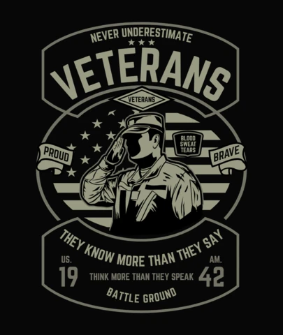 Never Underestimate Veterans T-Shirt Design Template