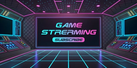 Modèle de streaming de jeu futuriste avec des éléments de design néon