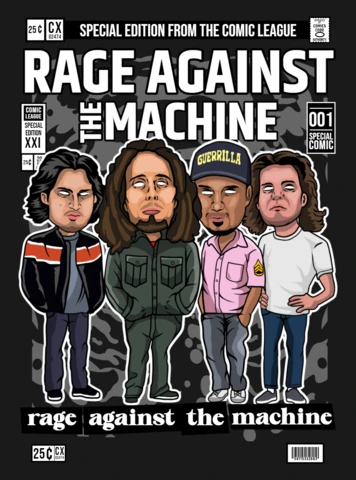 Modèle de conception de couverture de magazine de personnage de dessin animé Rage Against the Machine