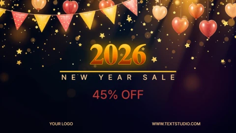 Glowing Hearts Ballons New Year Commercial Banner Template