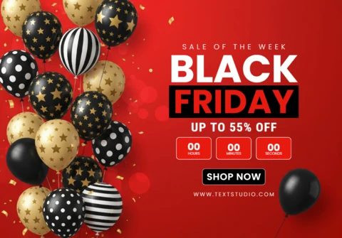 Elegante Black Friday verkoop ontwerp countdown banner omrand door gouden en zwarte vieringselementen sjabloon voor promotionele flyers