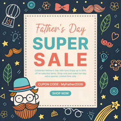 Father's Day Super Sale Design Template - Fun and Playful Graphic Style