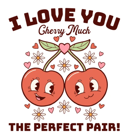 Template di design grafico vintage con ciliegie per una carina maglietta di San Valentino