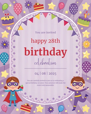 Whimsical Birthday Celebration Invitation Template Design for Kids