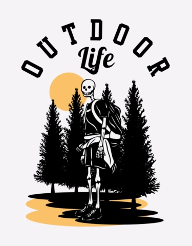 Outdoor Life With Hiking Skeleton Vintage T-Shirt Design Template