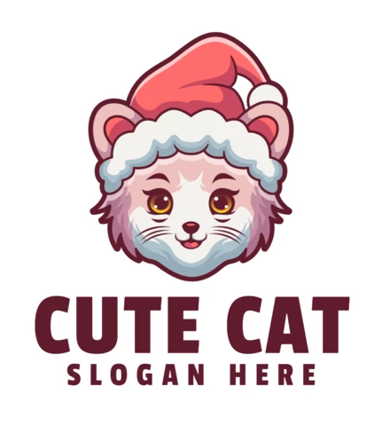 Modello di progettazione del logo del gatto di Natale carino