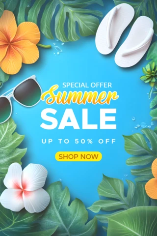 Vibrant Summer Sale Design Template with Tropical Elements