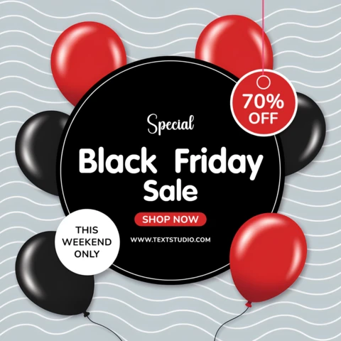 Plantilla de diseño de venta de Black Friday con globos coloridos para volantes promocionales