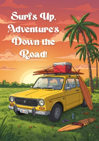 Modèle d'affiche pour un road trip d'été et une aventure de surf