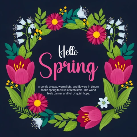 Spring Floral Design Template for Greeting Cards and Posters
