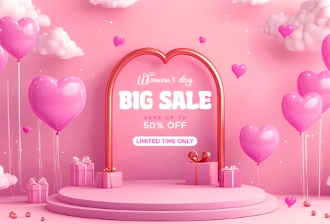 Pink Lovely Banner Template for Women's Day Marketing Design