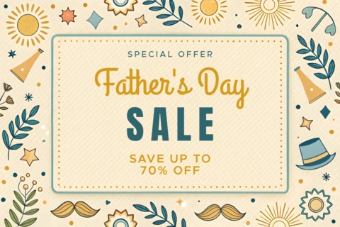 Vintage Father's Day Sale Template Design with Whimsical Elements