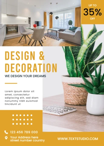 Modern Interior Design Template with Greenery for Promotional Flyer