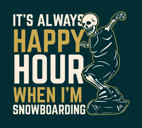 Happy Skeleton Playing Snowboard Vintage T-shirt Design Template