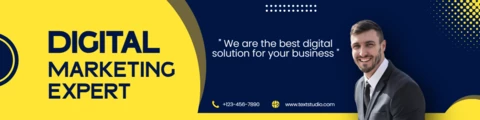Yellow and Blue Digital Marketing LinkedIn Banner