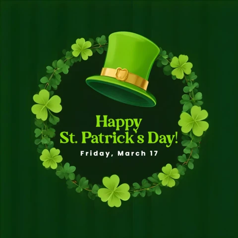 Diseño de plantilla de celebración del día de San Patricio con tréboles y sombrero