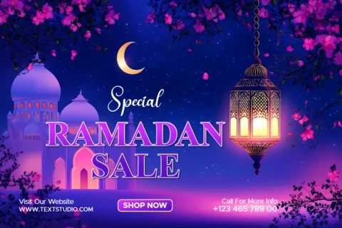 Elegancki szablon ramadanowej wyprzedaży z elementami kwiatów i lampionów