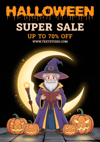 Template di design per volantini promozionali di vendita di manga wizard per Halloween