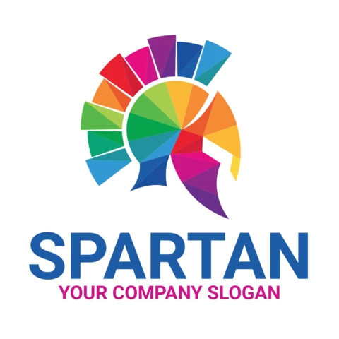 Spartan Warrior Helmet Color Logo Design Template