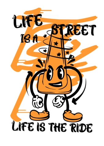 Street Art Design Template with Cartoon Traffic Cone for T-Shirt Printing