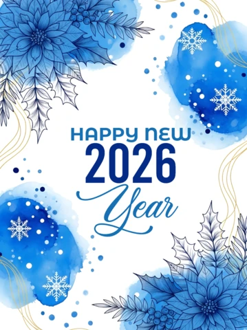 Winter Floral New Year Greeting Card Design Template