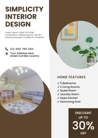 Modern Interior Design Template for Real Estate Flyers Featuring Elegant Home Features