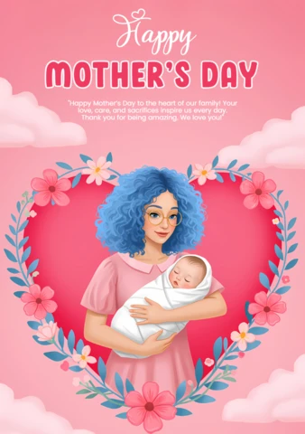 Happy Mother's Day Editable Template - Whimsical Illustrated Design with Floral Accents