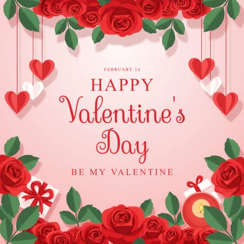 Valentine’s Day 2026 Gift Poster Floral Heart Design with Ribboned Boxes and Candle Glow