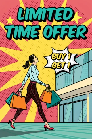 Template promocional de pop art para design de folheto de oferta por tempo limitado