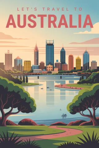 Viaje pela Austrália - modelo de design vintage para pôsteres