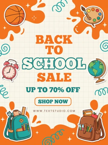 Back to School Sale Poster Design with Colorful Stationery and Backpack Icons