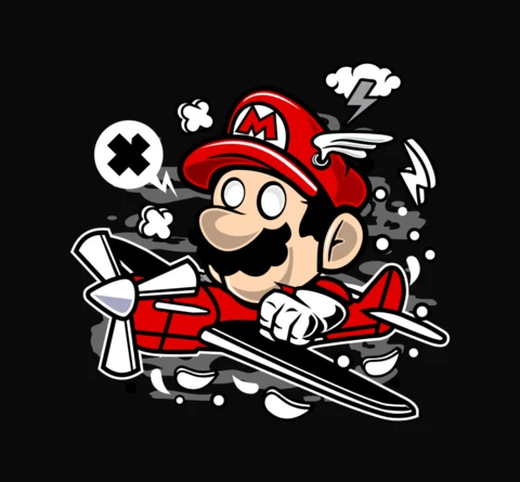 Mario Pilot Cartoon Character T-Shirt Design Template