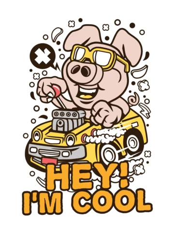Cochon cool avec personnage dans le modèle de conception de t-shirt de voiture