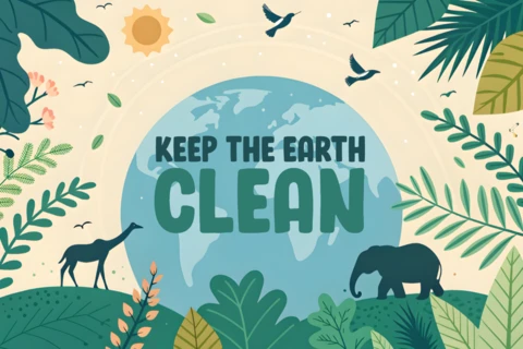 Template de design ecológico: mantenha a terra limpa em um estilo caprichoso
