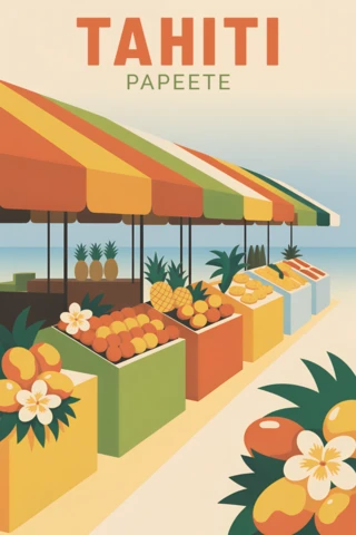 Tahiti Fruit Market Design for Tropical Travelling Poster Template