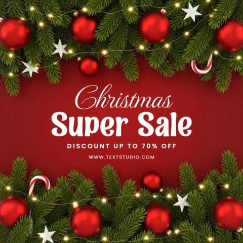 Kerstweekend uitverkoop advertentie opvallend flyer ontwerp met dennen glans en decoratieve ornament elementen