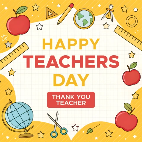 Colorful Teacher Appreciation Day Design Template with Childish Drawings