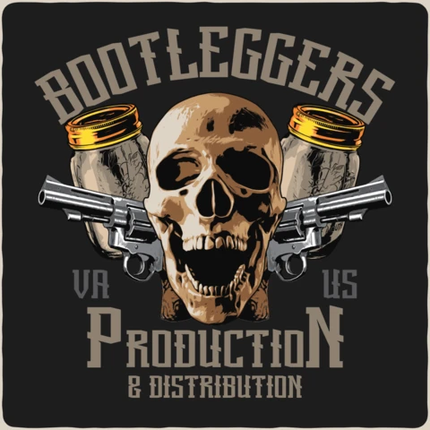 Skull with Pistols and Jars Moonshine Prohibition T-Shirt Design Template