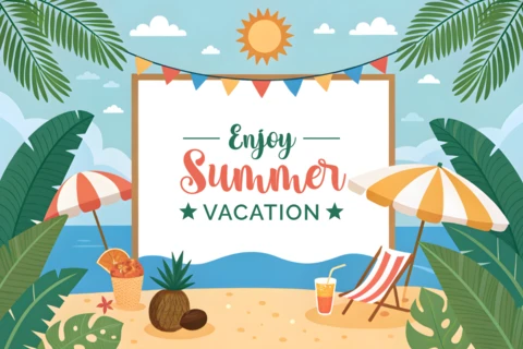 Modèle de conception de vacances d'été : ambiance de plage tropicale pour des escapades amusantes