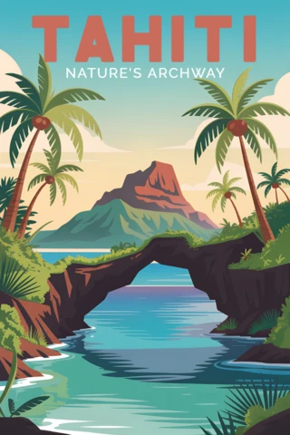 Tahiti Nature's Archway Vintage Travel Poster Template Design