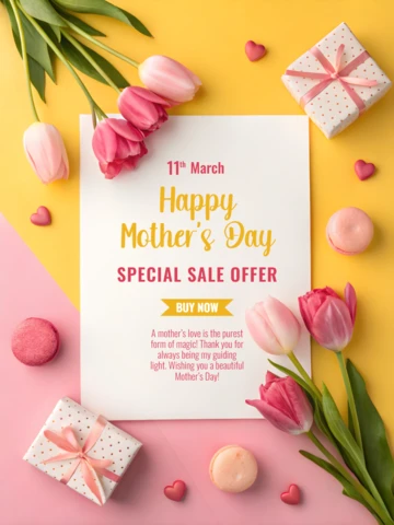 Chic Mother's Day Sale Template Design with Floral Accents and Pastel Colors