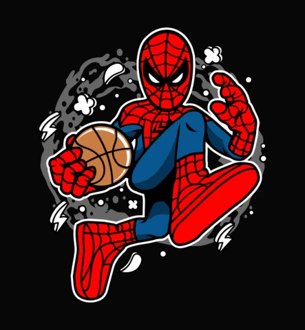Modèle de conception de t-shirt de personnage de dessin animé de basket-ball Spider-man