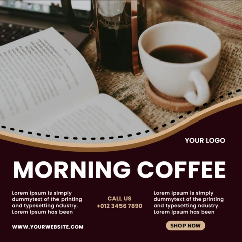 Plantilla de diseño para publicación en redes sociales sobre café matutino