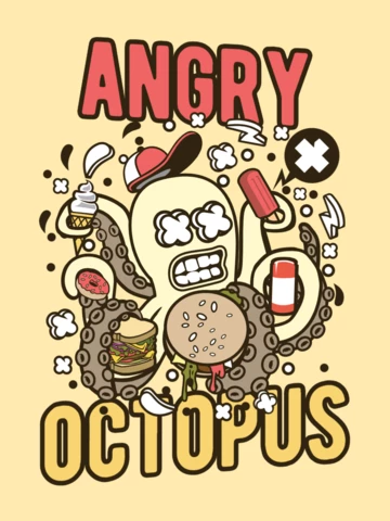 Angry Octopus Animal T-shirt Design Template