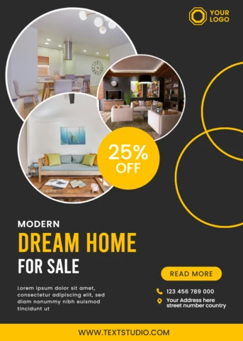 Modelo de folheto imobiliário moderno com design de casa dos sonhos