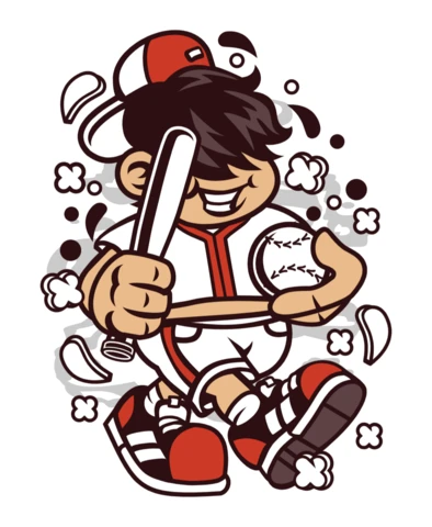 Baseball Player Kid Cartoon Character Poster Design Template